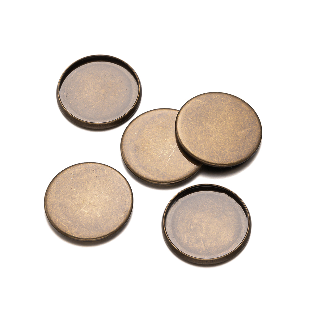 Bezels Set Pendant - 20pcs Antique Bronze Flat Round Trays