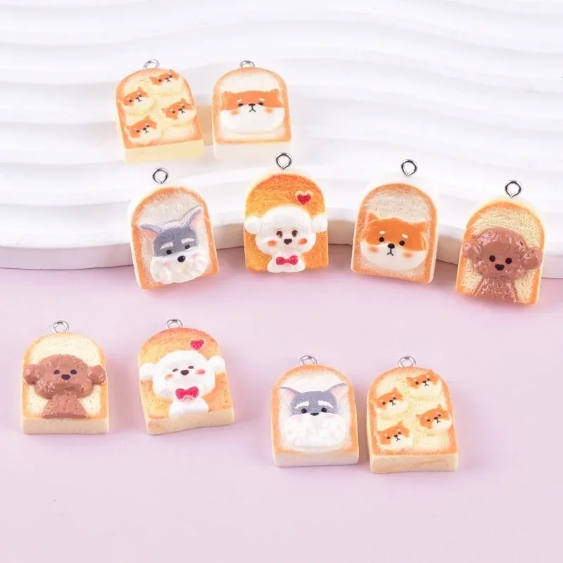 Resin Craft Supplies - 10Pcs Cute Toast Dog Resin Pendants