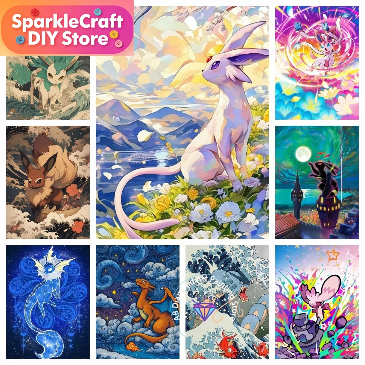 Resin Craft Kit - 1pc frameless Pikachu Charizard Eevee Diamond