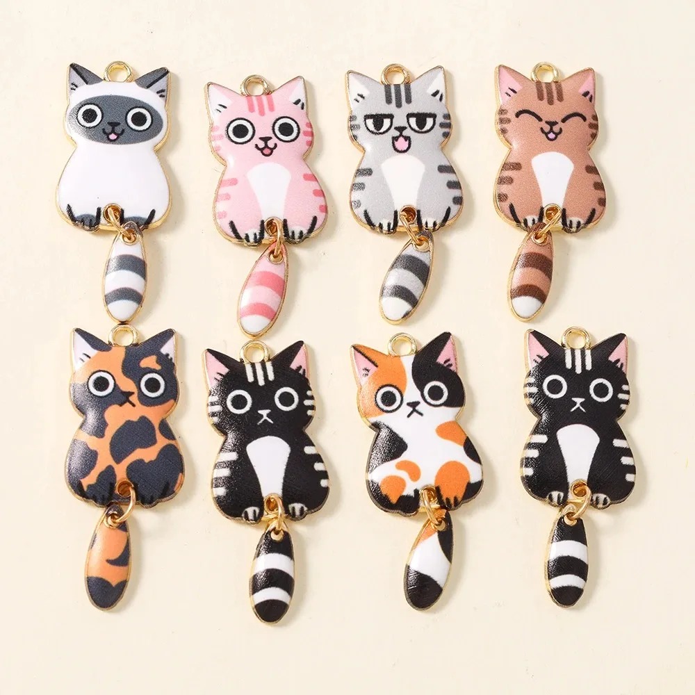 Resin Craft Supplies - 10Pcs 16×39mm Cute Cartoon Cat Resin