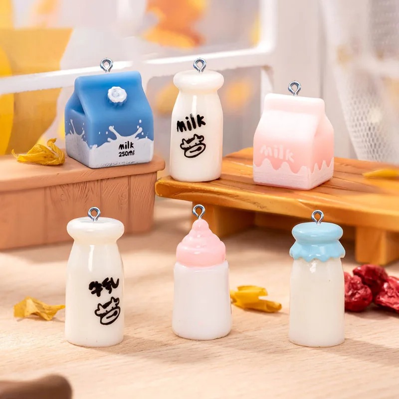 Resin Craft Projects - 10Pcs Mini Milk Bottle Resin Charms