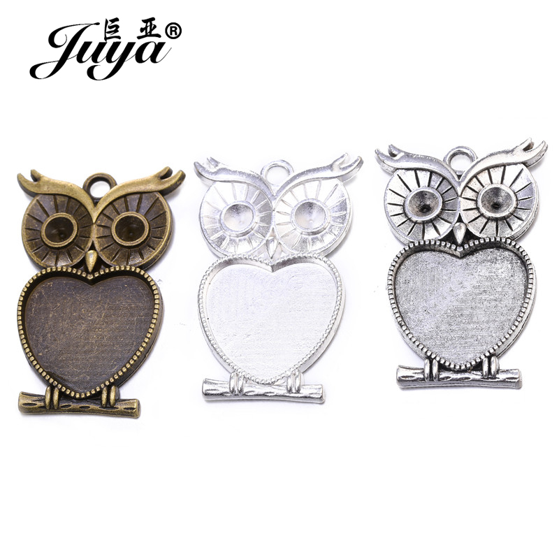 Bezels Set Pendant - 5pcs/lot 25mm Heart Shape Owl Cabochon