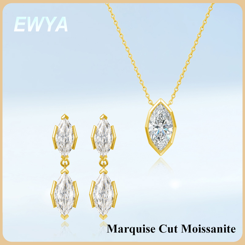 Bezels Set Pendant - EWYA 3CT Marquise Cut Moissanite Bezel