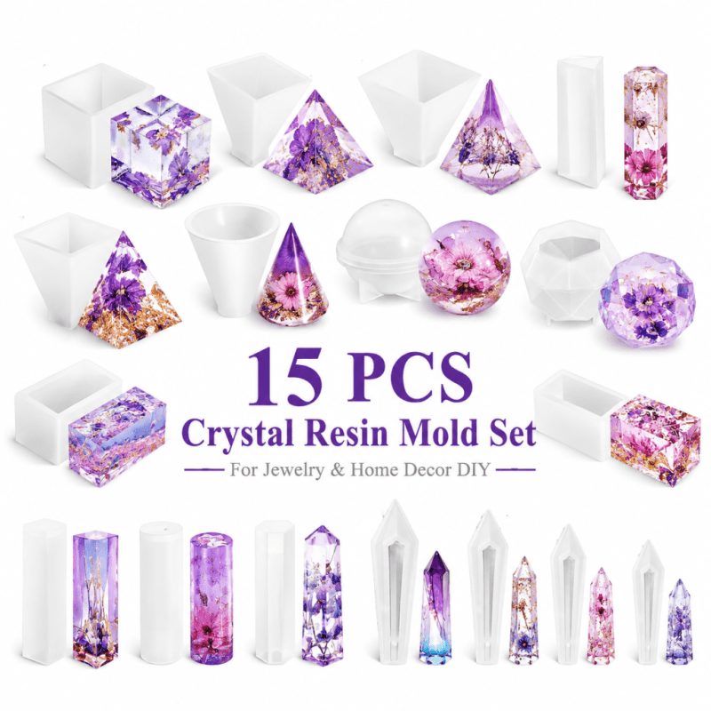 Resin Jewelry Kit - 15pcs Crystal Resin Silicone Mould Set,