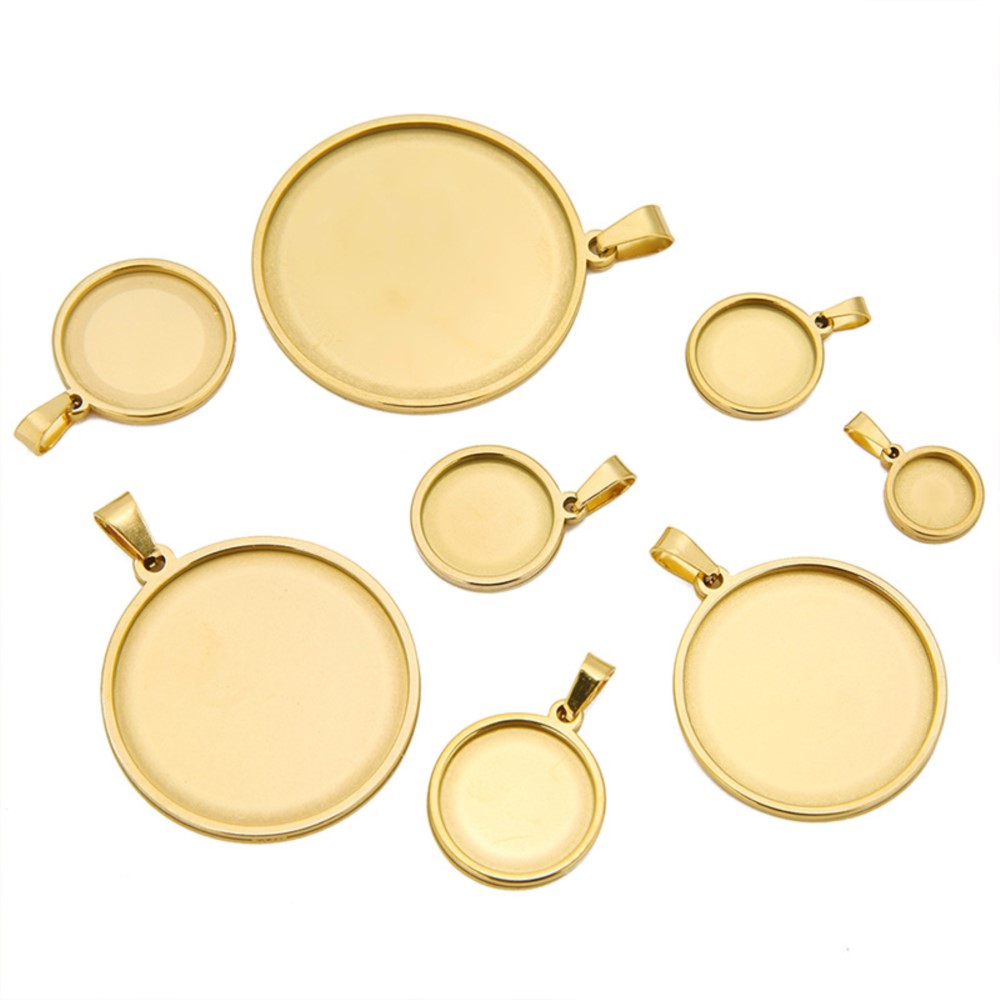 Bezels Set Pendant - 5Pcs/Lot Stainless Steel Round Cabochon Cameo