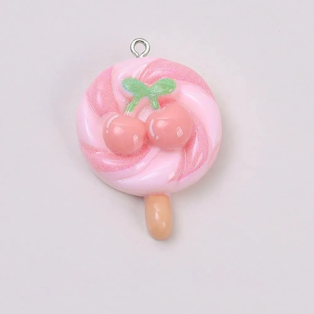 Resin Craft Supplies - 10Pcs Kawaii Cartoon Cherry Lollipop Resin