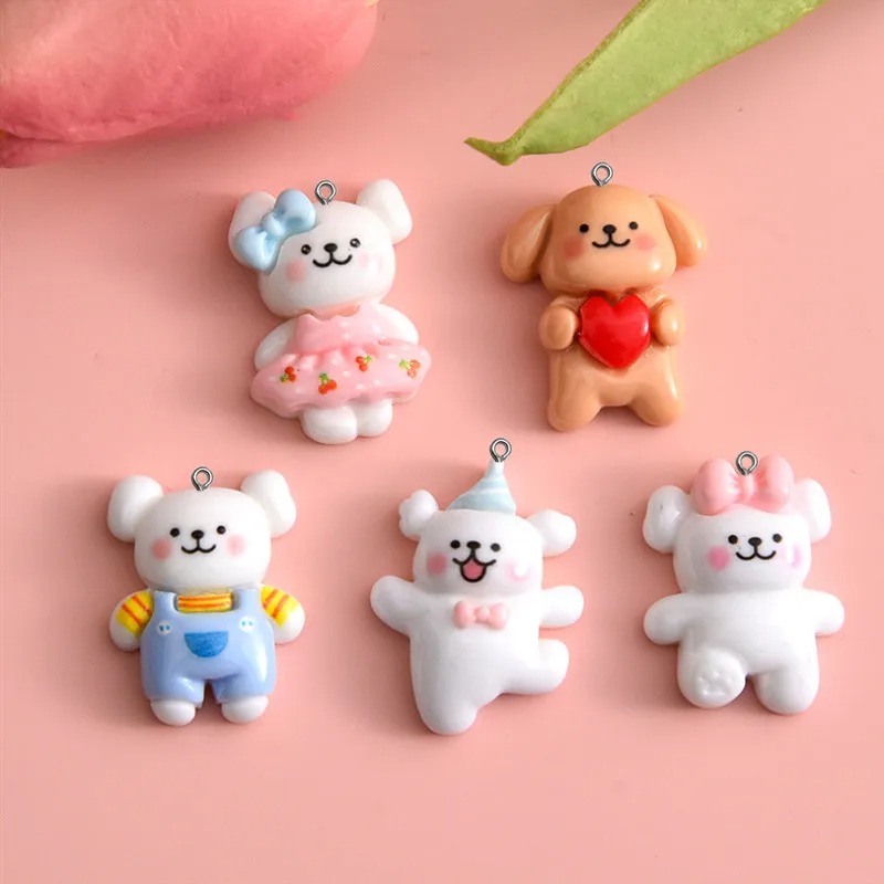 Resin Crafts Diy - 10pcs Cartoon Dog Resin Charms Keyring