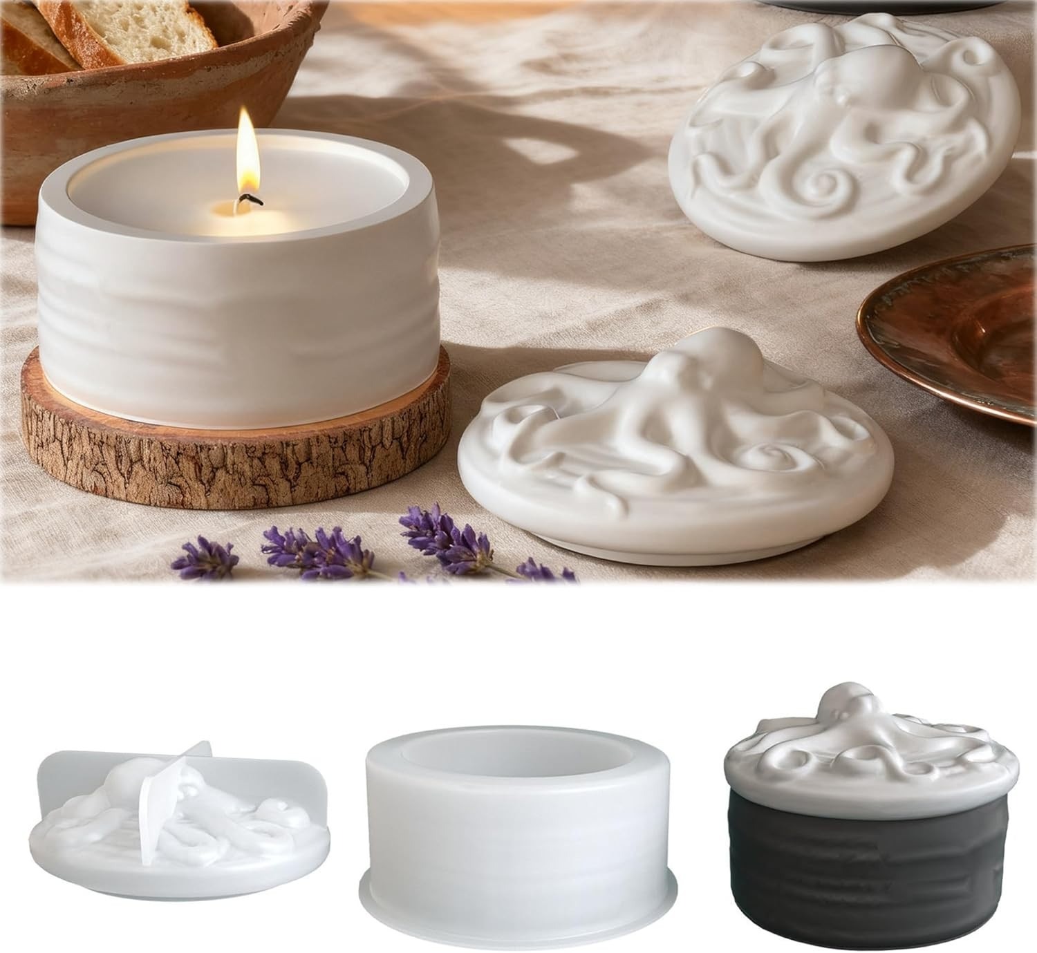 Resin Ocean Wave Mold - Octopus Lid Candle Jar Silicone Mold