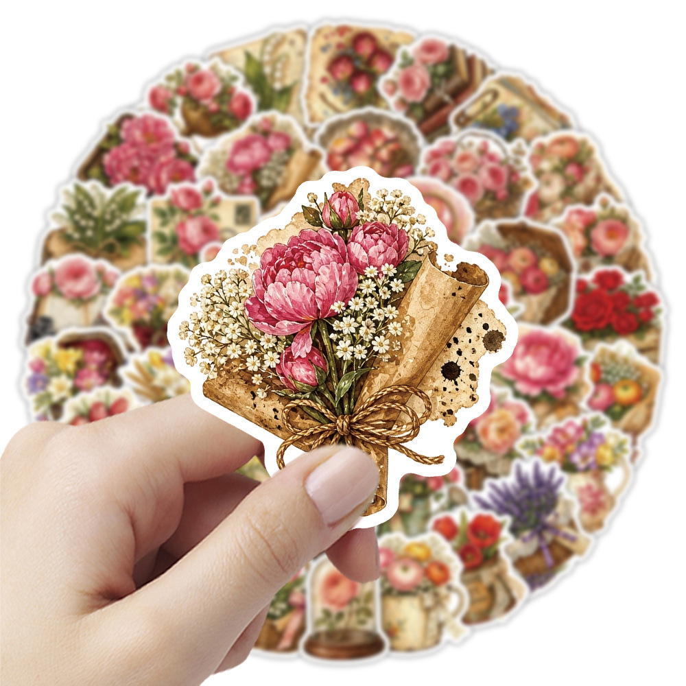 50Pcs Vintage Floral Stickers  - Dried Flower Bulk review and price