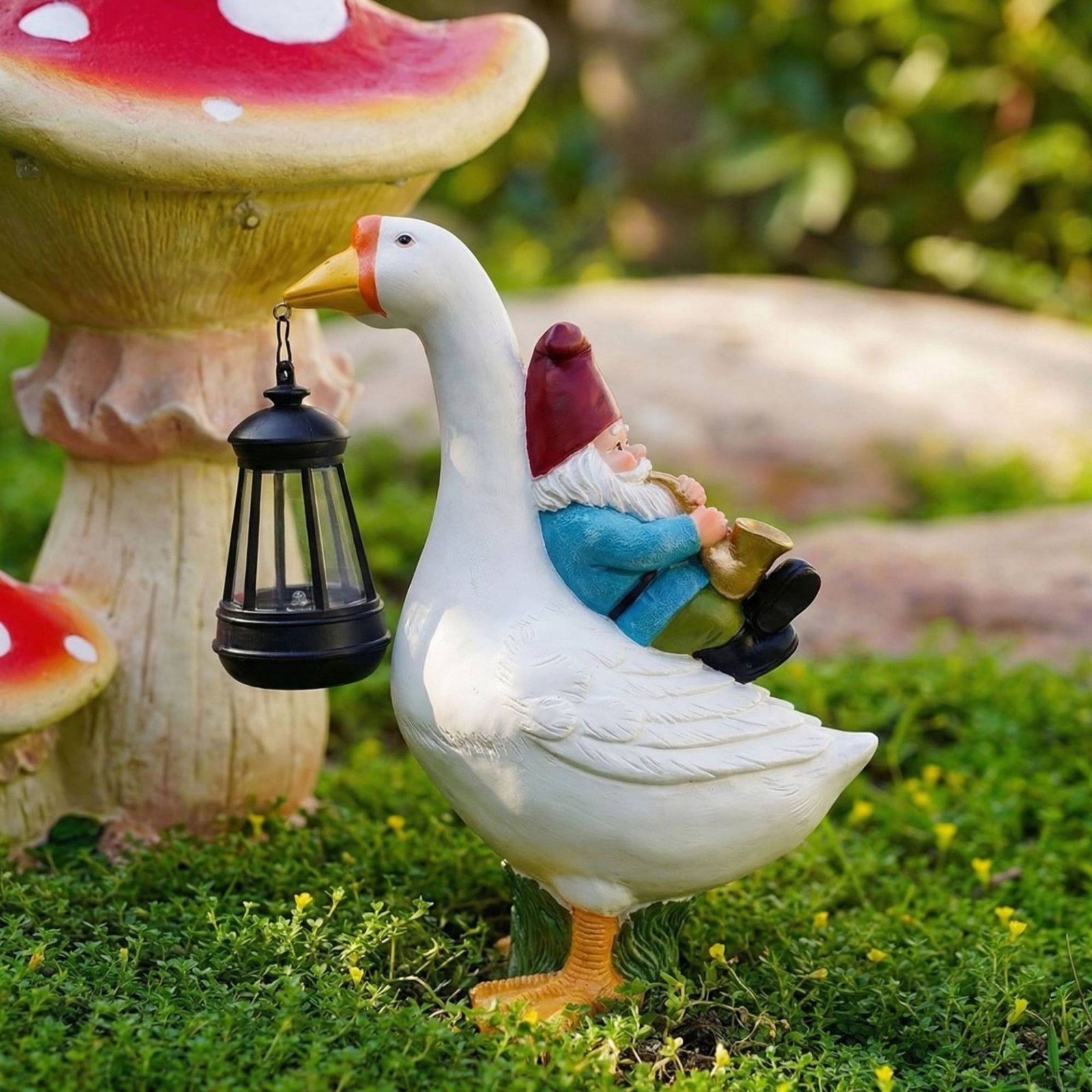 Gnome Riding Goose Statue Weat - Resin Crafts review and price